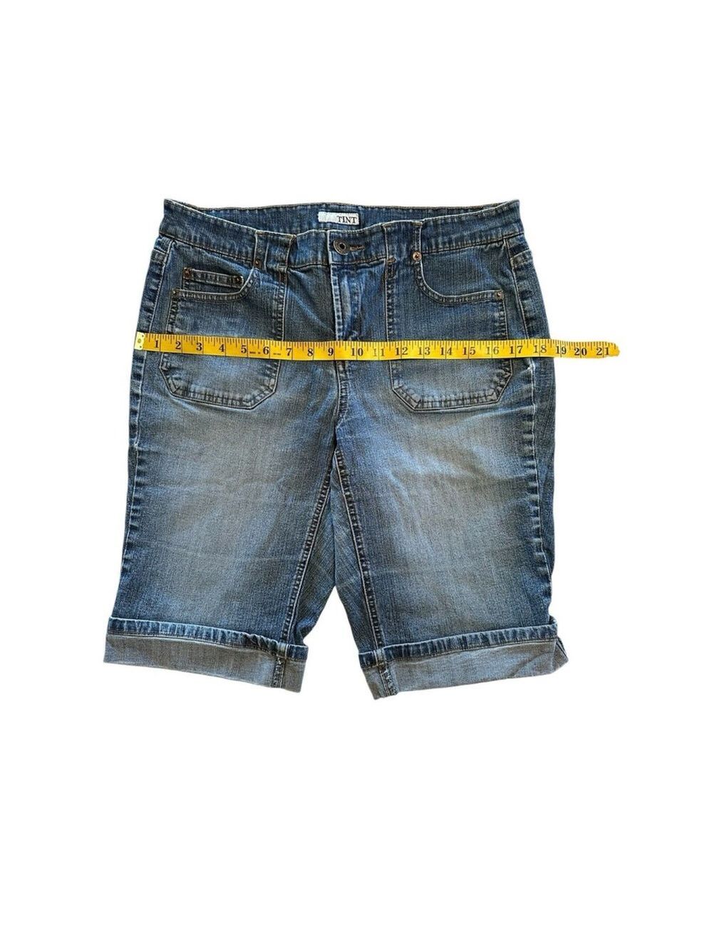 Tint Women's Denim Bermuda Short Cuffed Blue Size 12 5-Pockets Zipper Button - Picture 6 of 15